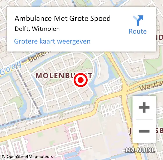 Locatie op kaart van de 112 melding: Ambulance Met Grote Spoed Naar Delft, Witmolen op 30 april 2022 18:06