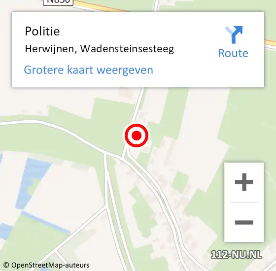 Locatie op kaart van de 112 melding: Politie Herwijnen, Wadensteinsesteeg op 30 april 2022 18:21