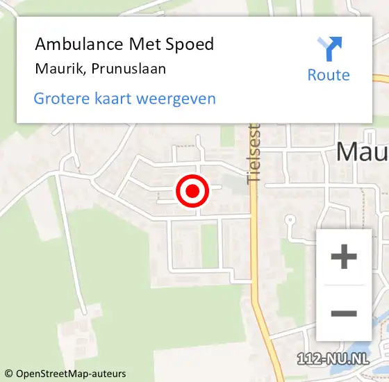 Locatie op kaart van de 112 melding: Ambulance Met Spoed Naar Maurik, Prunuslaan op 30 april 2022 18:44