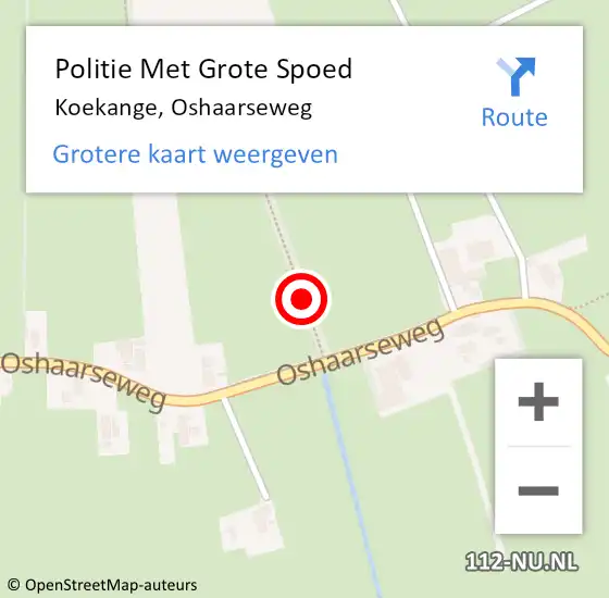Locatie op kaart van de 112 melding: Politie Met Grote Spoed Naar Koekange, Oshaarseweg op 30 april 2022 18:55