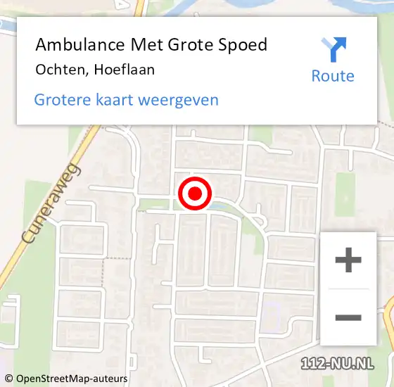 Locatie op kaart van de 112 melding: Ambulance Met Grote Spoed Naar Ochten, Hoeflaan op 30 april 2022 20:02