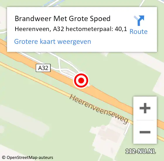 Locatie op kaart van de 112 melding: Brandweer Met Grote Spoed Naar Heerenveen, A32 hectometerpaal: 40,1 op 30 april 2022 20:38