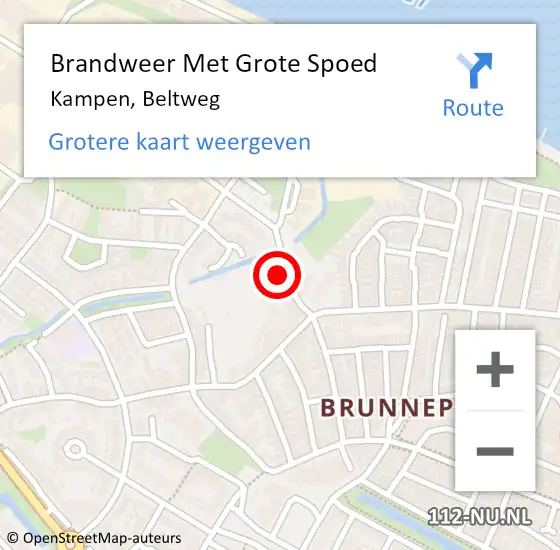 Locatie op kaart van de 112 melding: Brandweer Met Grote Spoed Naar Kampen, Beltweg op 30 april 2022 20:46