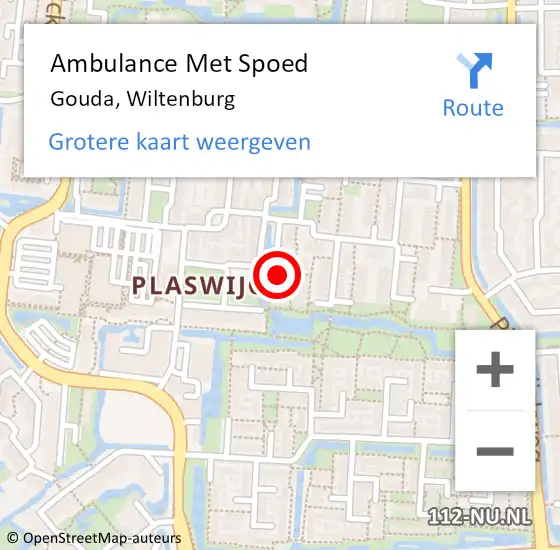 Locatie op kaart van de 112 melding: Ambulance Met Spoed Naar Gouda, Wiltenburg op 30 april 2022 21:13