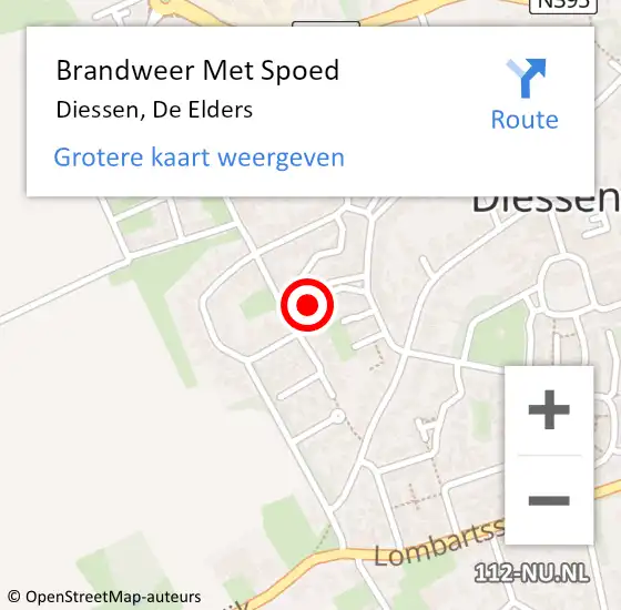 Locatie op kaart van de 112 melding: Brandweer Met Spoed Naar Diessen, De Elders op 30 april 2022 21:18