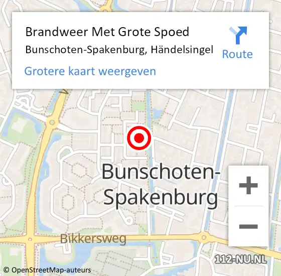 Locatie op kaart van de 112 melding: Brandweer Met Grote Spoed Naar Bunschoten-Spakenburg, Händelsingel op 30 april 2022 21:20