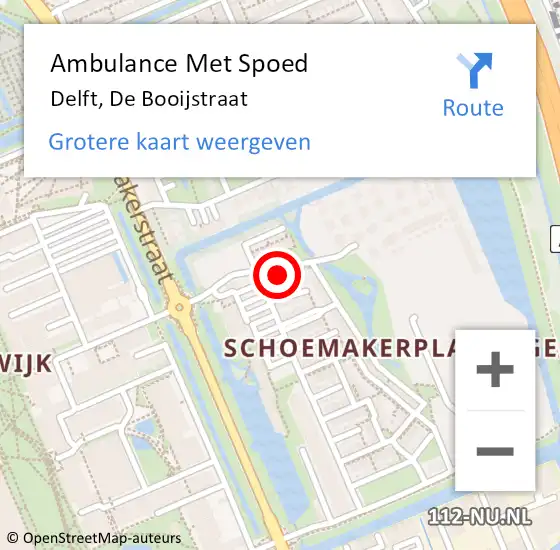 Locatie op kaart van de 112 melding: Ambulance Met Spoed Naar Delft, De Booijstraat op 30 april 2022 21:47