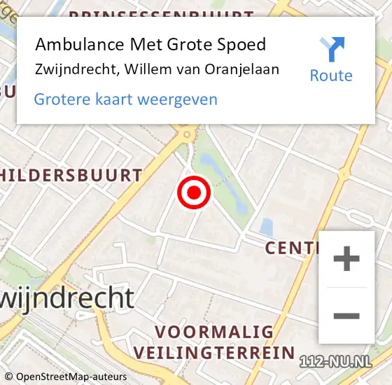 Locatie op kaart van de 112 melding: Ambulance Met Grote Spoed Naar Zwijndrecht, Willem van Oranjelaan op 30 april 2022 21:58