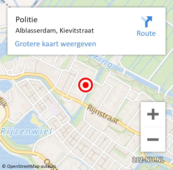 Locatie op kaart van de 112 melding: Politie Alblasserdam, Kievitstraat op 30 april 2022 22:07