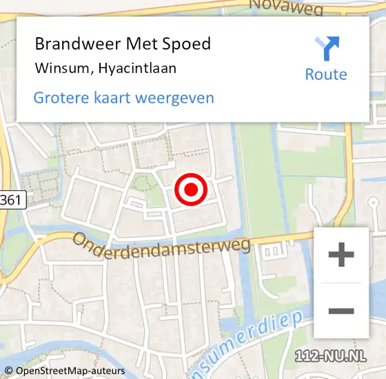 Locatie op kaart van de 112 melding: Brandweer Met Spoed Naar Winsum, Hyacintlaan op 30 april 2022 22:10