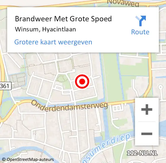 Locatie op kaart van de 112 melding: Brandweer Met Grote Spoed Naar Winsum, Hyacintlaan op 30 april 2022 22:12