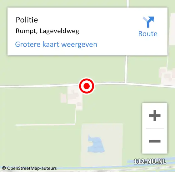 Locatie op kaart van de 112 melding: Politie Rumpt, Lageveldweg op 30 april 2022 23:06