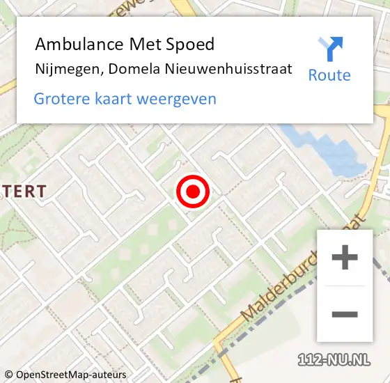 Locatie op kaart van de 112 melding: Ambulance Met Spoed Naar Nijmegen, Domela Nieuwenhuisstraat op 30 april 2022 23:08