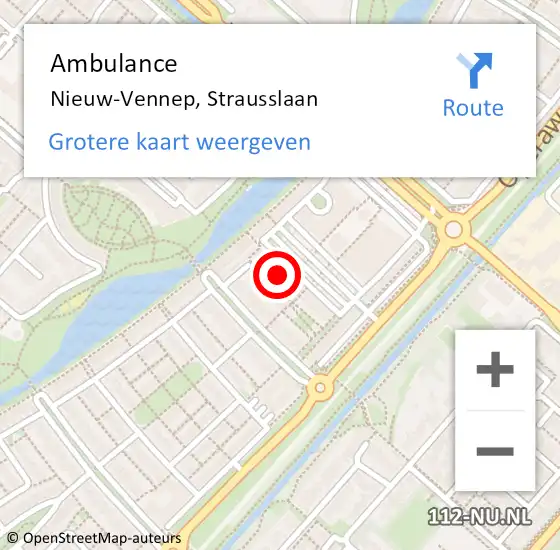 Locatie op kaart van de 112 melding: Ambulance Nieuw-Vennep, Strausslaan op 30 april 2022 23:09