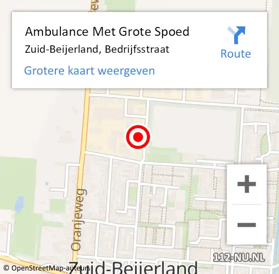 Locatie op kaart van de 112 melding: Ambulance Met Grote Spoed Naar Zuid-Beijerland, Bedrijfsstraat op 30 april 2022 23:39