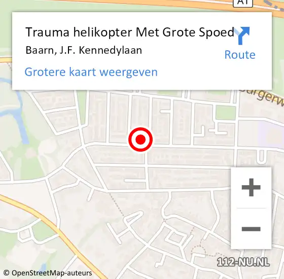 Locatie op kaart van de 112 melding: Trauma helikopter Met Grote Spoed Naar Baarn, J.F. Kennedylaan op 30 april 2022 23:48