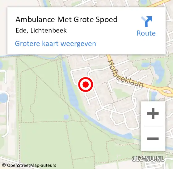 Locatie op kaart van de 112 melding: Ambulance Met Grote Spoed Naar Ede, Lichtenbeek op 1 mei 2022 00:04