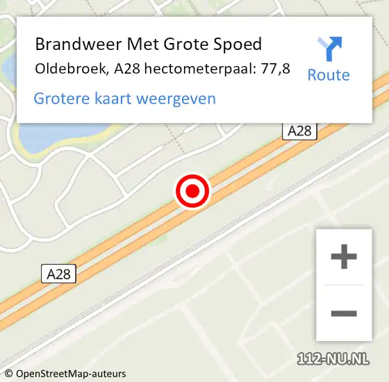Locatie op kaart van de 112 melding: Brandweer Met Grote Spoed Naar Oldebroek, A28 hectometerpaal: 77,8 op 1 mei 2022 00:21