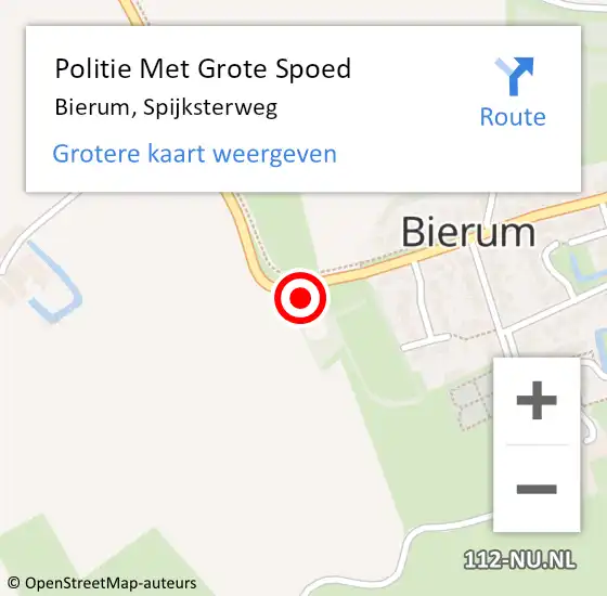Locatie op kaart van de 112 melding: Politie Met Grote Spoed Naar Bierum, Spijksterweg op 1 mei 2022 00:23