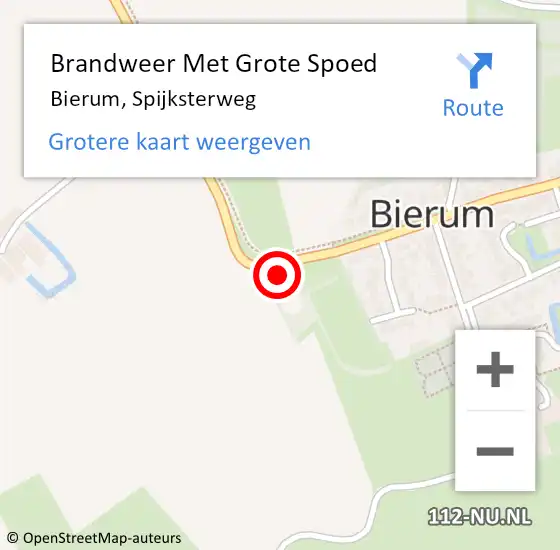 Locatie op kaart van de 112 melding: Brandweer Met Grote Spoed Naar Bierum, Spijksterweg op 1 mei 2022 00:23