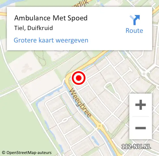 Locatie op kaart van de 112 melding: Ambulance Met Spoed Naar Tiel, Duifkruid op 1 mei 2022 00:51