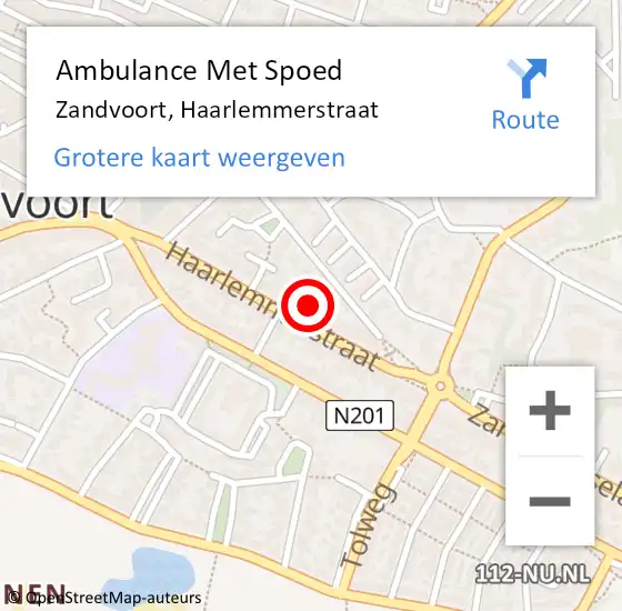 Locatie op kaart van de 112 melding: Ambulance Met Spoed Naar Zandvoort, Haarlemmerstraat op 1 mei 2022 00:53