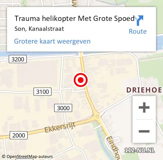 Locatie op kaart van de 112 melding: Trauma helikopter Met Grote Spoed Naar Son, Kanaalstraat op 1 mei 2022 02:02