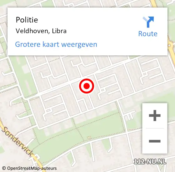 Locatie op kaart van de 112 melding: Politie Veldhoven, Libra op 1 mei 2022 02:36