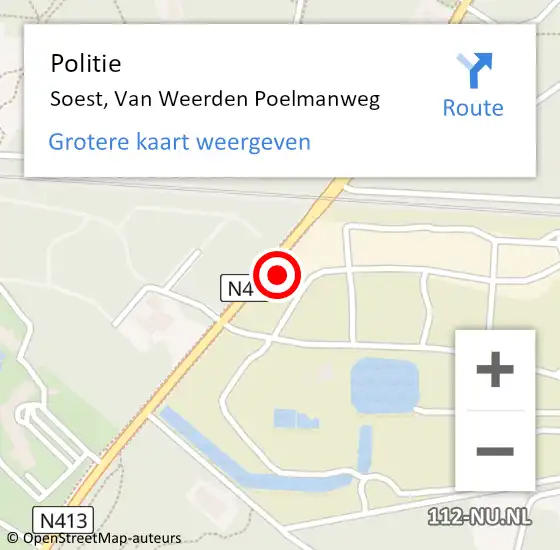 Locatie op kaart van de 112 melding: Politie Soest, Van Weerden Poelmanweg op 16 juli 2014 06:54