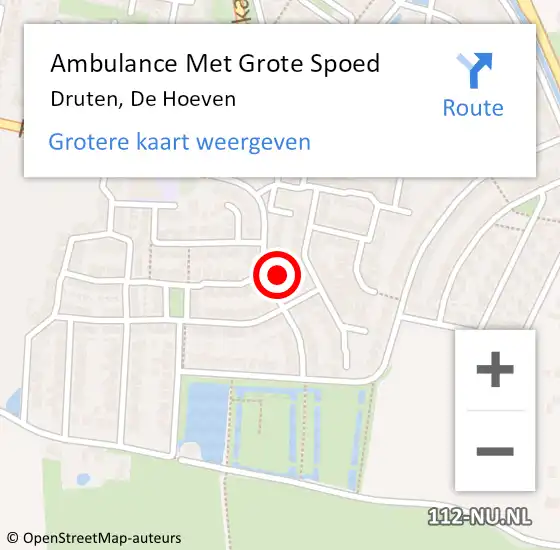Locatie op kaart van de 112 melding: Ambulance Met Grote Spoed Naar Druten, De Hoeven op 1 mei 2022 03:02