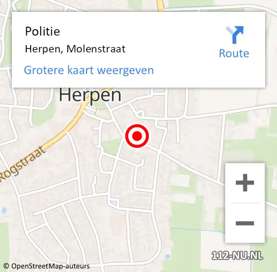 Locatie op kaart van de 112 melding: Politie Herpen, Molenstraat op 1 mei 2022 03:41