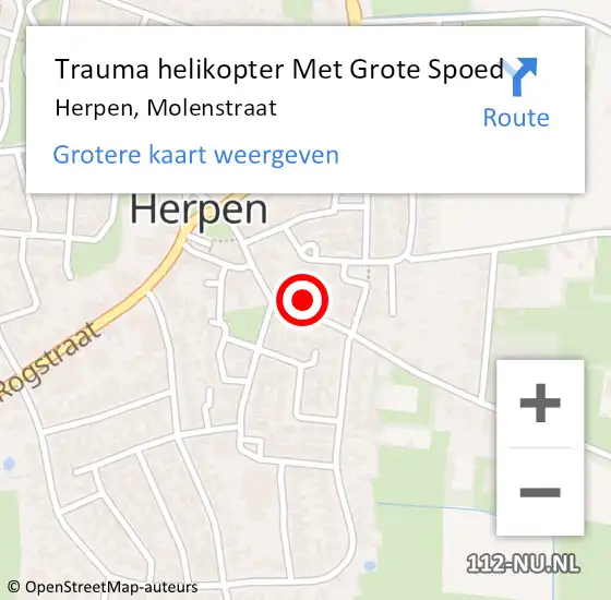 Locatie op kaart van de 112 melding: Trauma helikopter Met Grote Spoed Naar Herpen, Molenstraat op 1 mei 2022 03:42