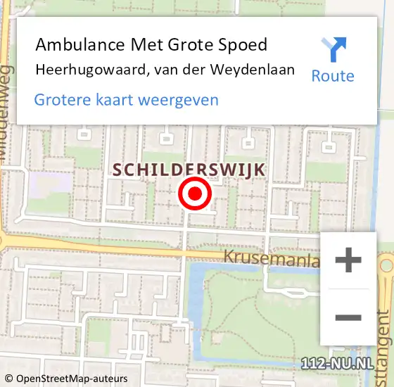 Locatie op kaart van de 112 melding: Ambulance Met Grote Spoed Naar Heerhugowaard, van der Weydenlaan op 1 mei 2022 05:18