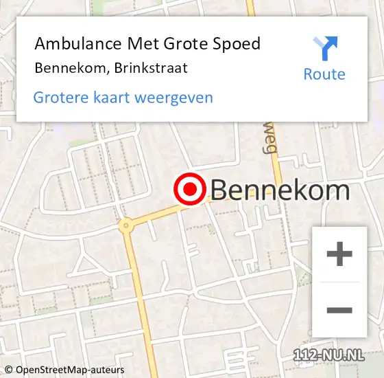 Locatie op kaart van de 112 melding: Ambulance Met Grote Spoed Naar Bennekom, Brinkstraat op 1 mei 2022 05:32