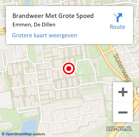 Locatie op kaart van de 112 melding: Brandweer Met Grote Spoed Naar Emmen, De Dillen op 1 mei 2022 05:35