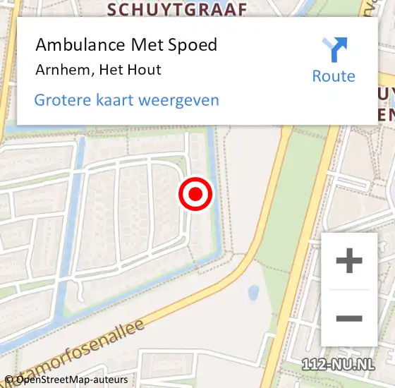 Locatie op kaart van de 112 melding: Ambulance Met Spoed Naar Arnhem, Het Hout op 1 mei 2022 07:09