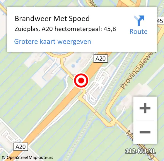 Locatie op kaart van de 112 melding: Brandweer Met Spoed Naar Zuidplas, A20 hectometerpaal: 45,8 op 1 mei 2022 07:52