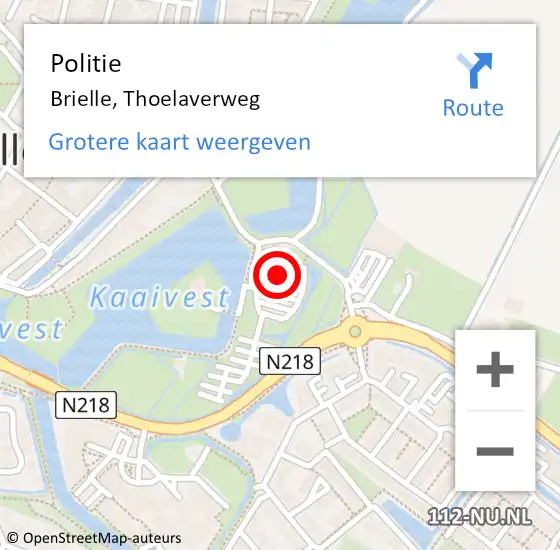 Locatie op kaart van de 112 melding: Politie Brielle, Thoelaverweg op 1 mei 2022 08:46