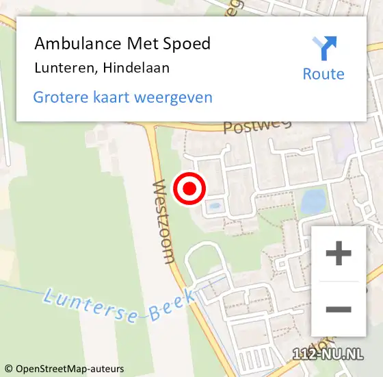 Locatie op kaart van de 112 melding: Ambulance Met Spoed Naar Lunteren, Hindelaan op 1 mei 2022 08:53