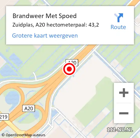 Locatie op kaart van de 112 melding: Brandweer Met Spoed Naar Zuidplas, A20 hectometerpaal: 43,2 op 1 mei 2022 09:17