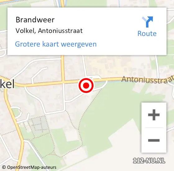 Locatie op kaart van de 112 melding: Brandweer Volkel, Antoniusstraat op 1 mei 2022 09:19