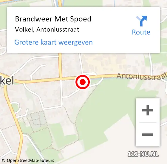 Locatie op kaart van de 112 melding: Brandweer Met Spoed Naar Volkel, Antoniusstraat op 1 mei 2022 09:22