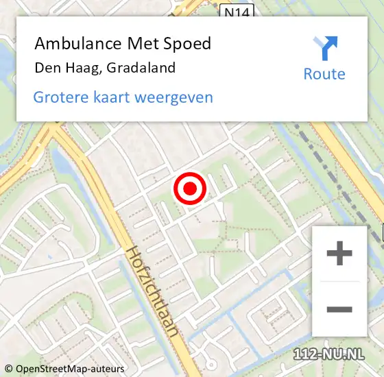 Locatie op kaart van de 112 melding: Ambulance Met Spoed Naar Den Haag, Gradaland op 1 mei 2022 09:59