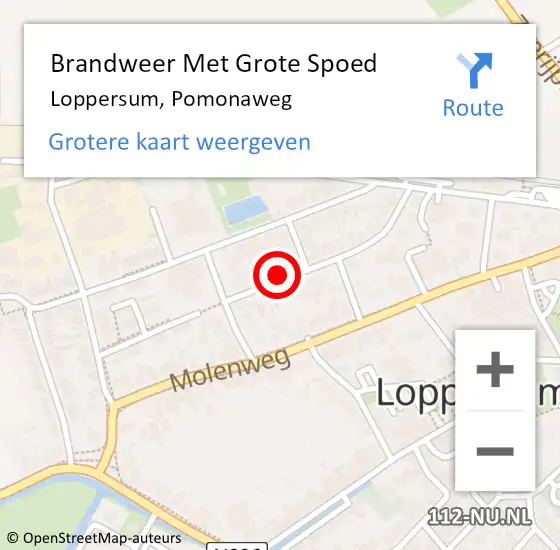 Locatie op kaart van de 112 melding: Brandweer Met Grote Spoed Naar Loppersum, Pomonaweg op 1 mei 2022 10:43