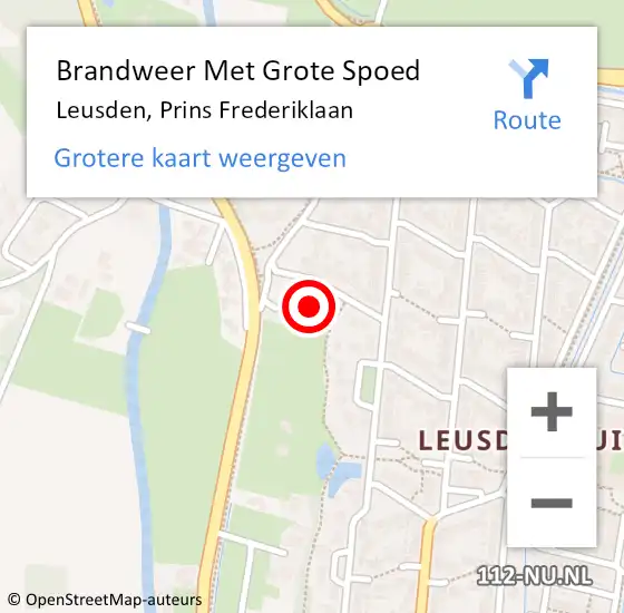 Locatie op kaart van de 112 melding: Brandweer Met Grote Spoed Naar Leusden, Prins Frederiklaan op 1 mei 2022 11:14