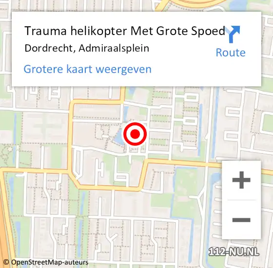 Locatie op kaart van de 112 melding: Trauma helikopter Met Grote Spoed Naar Dordrecht, Admiraalsplein op 1 mei 2022 11:14