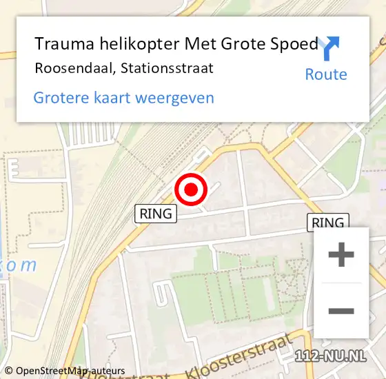 Locatie op kaart van de 112 melding: Trauma helikopter Met Grote Spoed Naar Roosendaal, Stationsstraat op 1 mei 2022 11:28