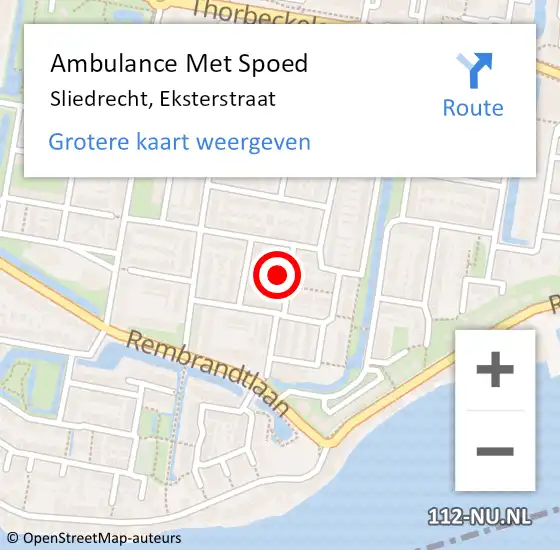 Locatie op kaart van de 112 melding: Ambulance Met Spoed Naar Sliedrecht, Eksterstraat op 1 mei 2022 11:31