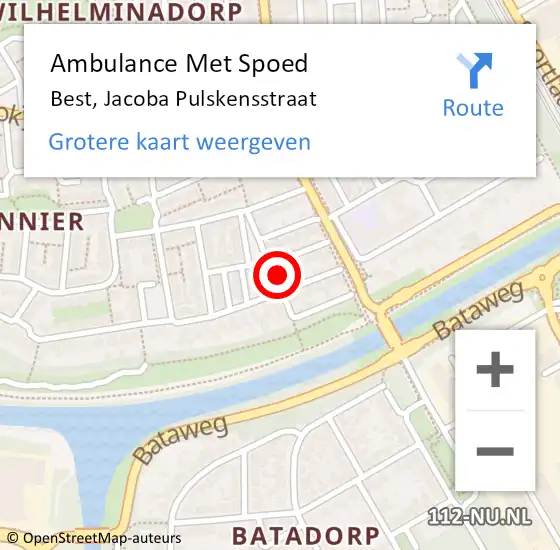 Locatie op kaart van de 112 melding: Ambulance Met Spoed Naar Best, Jacoba Pulskensstraat op 16 juli 2014 07:53