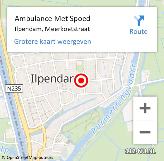 Locatie op kaart van de 112 melding: Ambulance Met Spoed Naar Ilpendam, Meerkoetstraat op 1 mei 2022 12:10